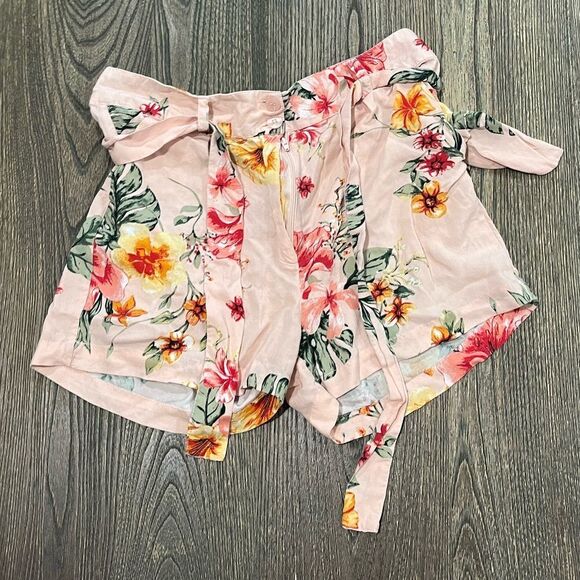 Myra Bag Floral Charm Shorts High Rise Tie Belt Rayon Pockets Pink Multi Size M - Picture 1 of 5